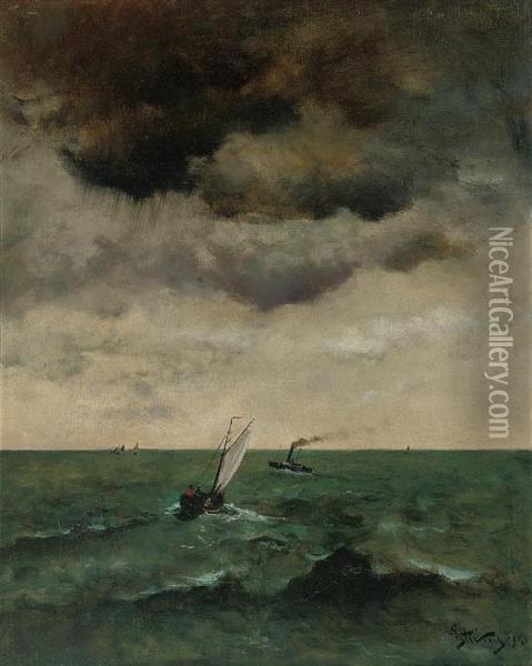Shipping In A Squall Oil Painting - Aime Stevens