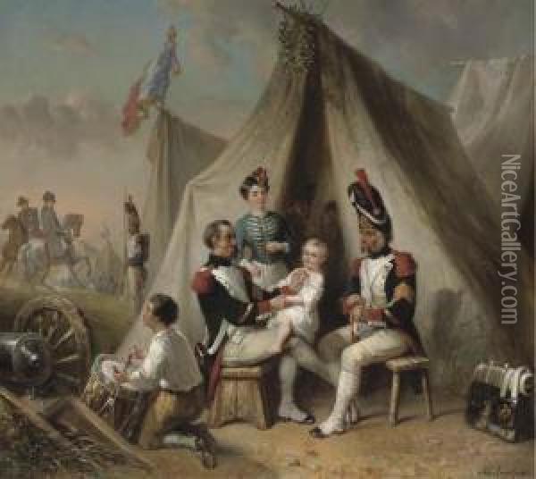 In Napoleon's Camp: Awarding A Medal Oil Painting - Hendricus Engelbertus Reijntjens