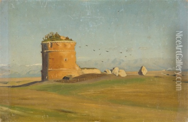 Ein Rundturm In Weiter Landschaft Oil Painting - Albert Venus