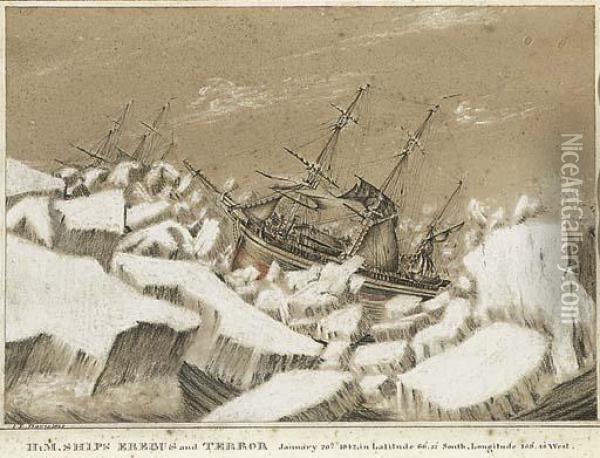 H.m. Ships Erebus And Terror Oil Painting - John Edward, Davis Capt.