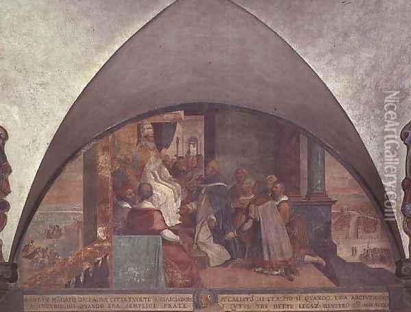 St. Antoninus Presents Himself to Pope Eugenius III as an Ambassador, lunette Oil Painting - Bernardino Barbatelli Poccetti