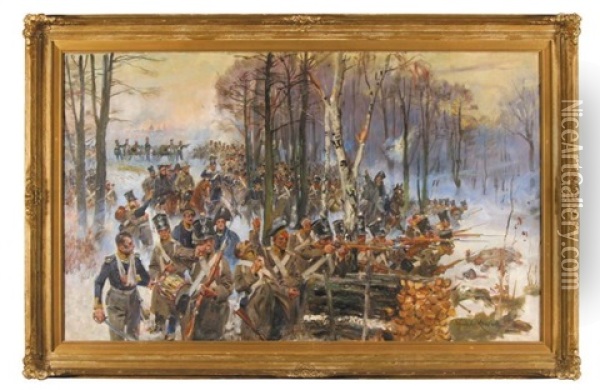 Boj O Olszynke 22 Listopada 1831 Oil Painting - Woiciech (Aldabert) Ritter von Kossak