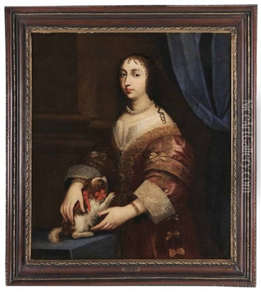 Portrait Of A Noblewoman With A King Charles Spaniel Oil Painting - Jan Frans van Douven