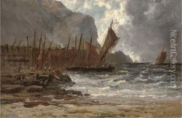 On The Devonshire Coast Oil Painting - James Webb