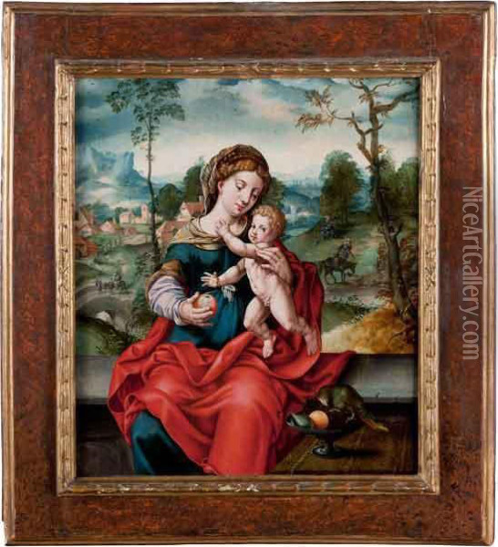 Madonna Con Il Bambino In Un Paesaggio, Con Scene Della Fuga In Egitto Oil Painting - Italian Unknown Master