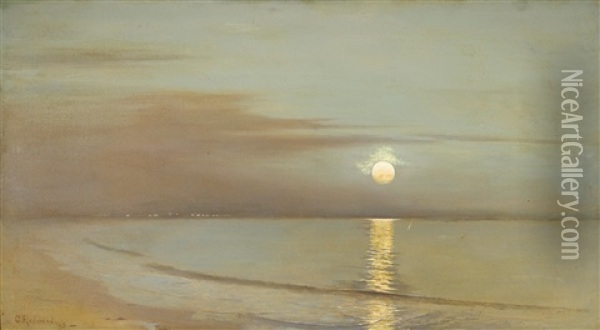 Moonrise Beyond The Bay Oil Painting - Granville S. Redmond