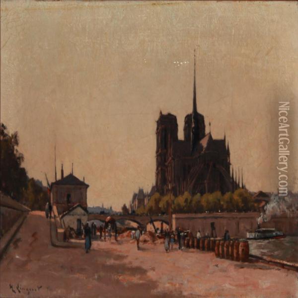 View Of Notre Dame In Paris Oil Painting - Henri Linguet
