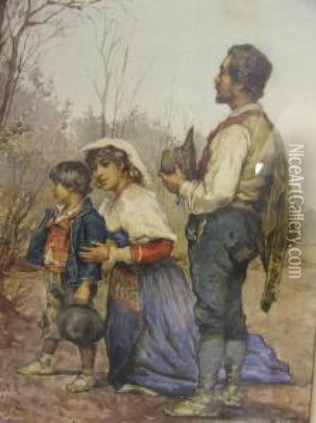 Romany Family Oil Painting - Giuseppe Aureli