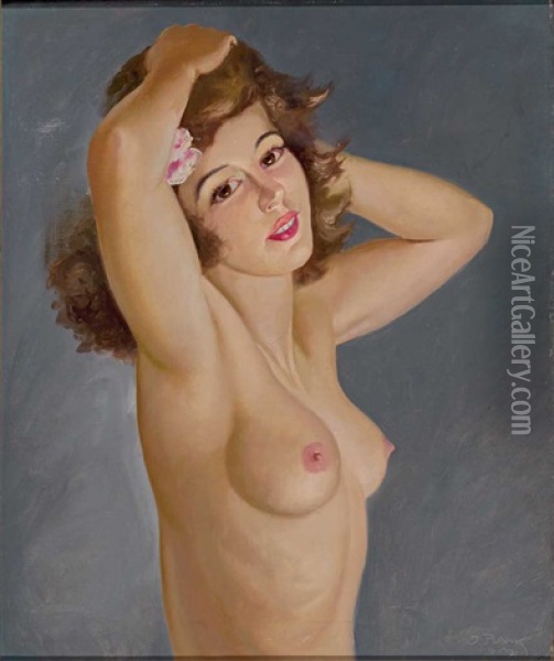 Stehender Weiblicher Halbakt Vor Grauem Hintergrund Oil Painting - Josef Plank