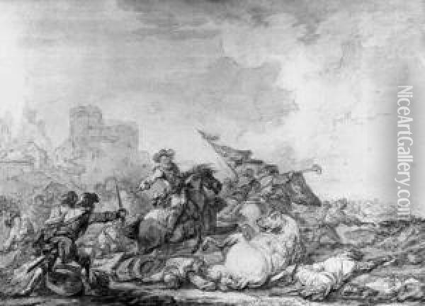 A Battle Outside A City Oil Painting - Francesco Giuseppe Casanova