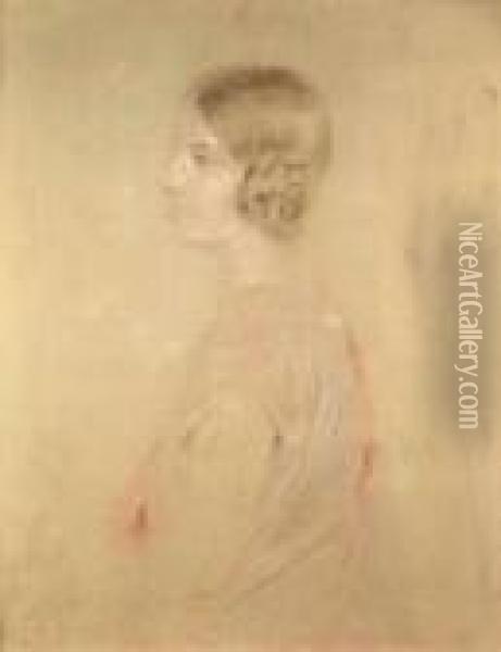 Portrait Of A Girl. Oil Painting - Franz von Lenbach