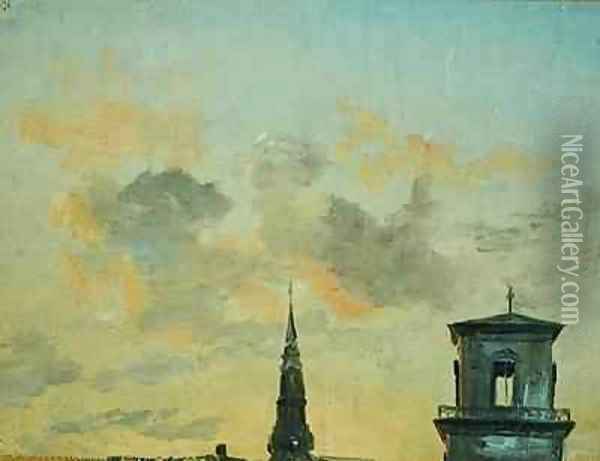 Two Towers in Copenhagen Against the Evening Sky Oil Painting - Johan Christian Clausen Dahl