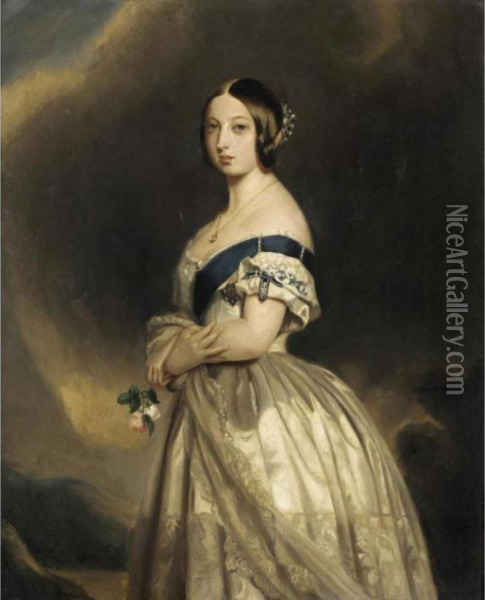 Portrait Of Queen Victoria Oil Painting - Franz Xavier Winterhalter