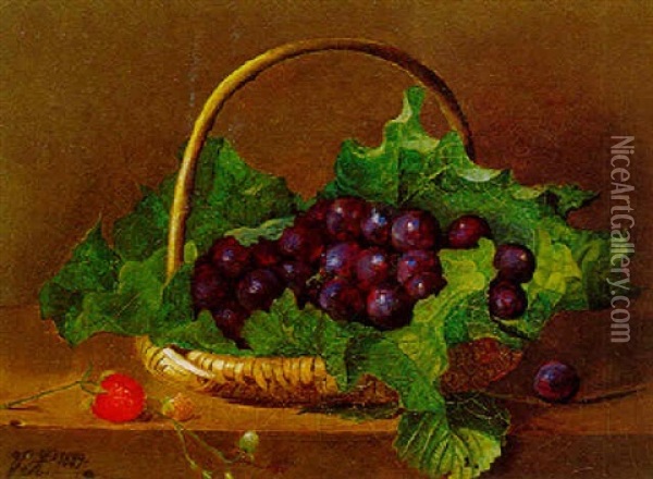 Vindruer I En Kurv Oil Painting - William Hammer
