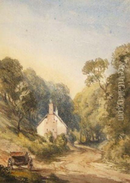 Country Landscape With Cart And Cottage Oil Painting - James Stark