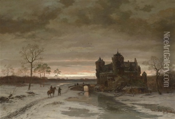 Romantische Winterlandschaft Oil Painting - Caesar Bimmermann