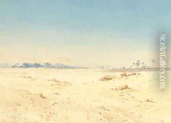 An oasis in the desert Oil Painting - Augustus Osborne Lamplough