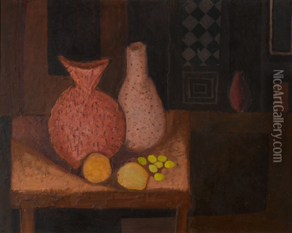 Still Life In Purple And Brown Oil Painting - Arthur Armstrong
