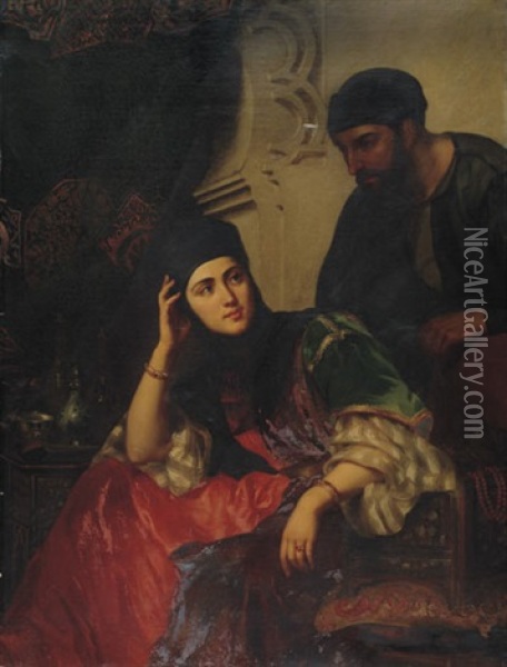 Femme Turque Dans Son Interieur Oil Painting - Louis Emile Pinel De Grandchamp