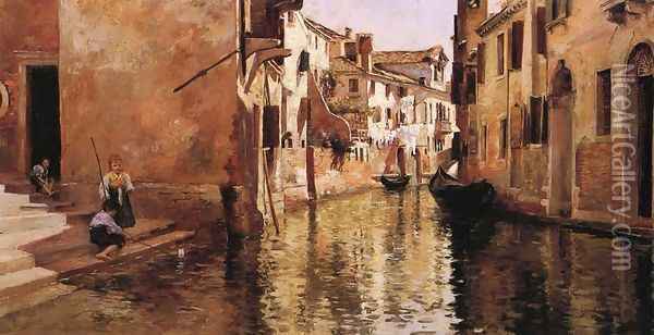 The Canal Oil Painting - Julius LeBlanc Stewart