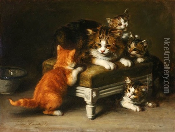 Kittens Playing Oil Painting - Louis Eugene Lambert