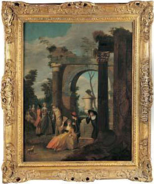 Reunion Dans Un Parc Au Milieu De Ruines Antiques Oil Painting - Joseph van Bredael