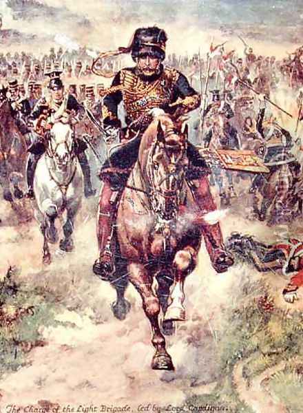 The Charge of the Light Brigade led by Lord Cardigan, illustration for Glorious Battles of English History by Major C.H. Wylly, 1920s Oil Painting - Henry A. (Harry) Payne