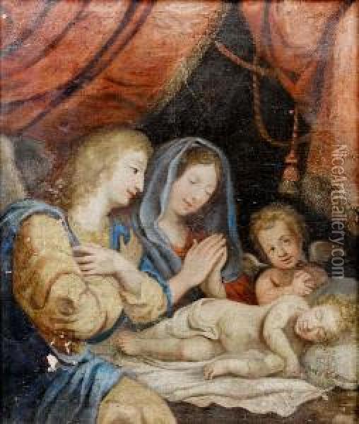 The Madonna And Child With Angels Oil Painting - Jacques De Stella
