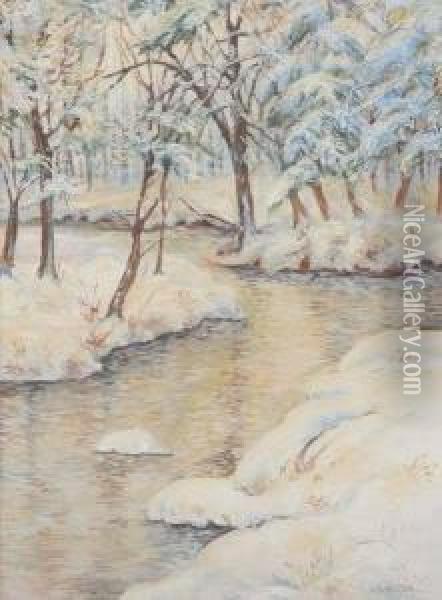 Winter Stream With Pine Trees Oil Painting - Walter Launt Palmer
