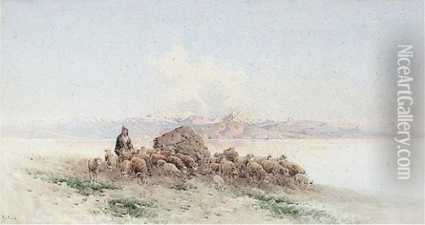 Shepherd And His Flock, Corfu Oil Painting - Angelos Giallina