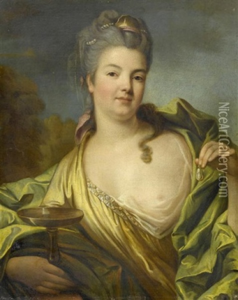 Portrait Einer Jungen Dame Mit Pokal Und Ohrring Oil Painting - Jean Marc Nattier