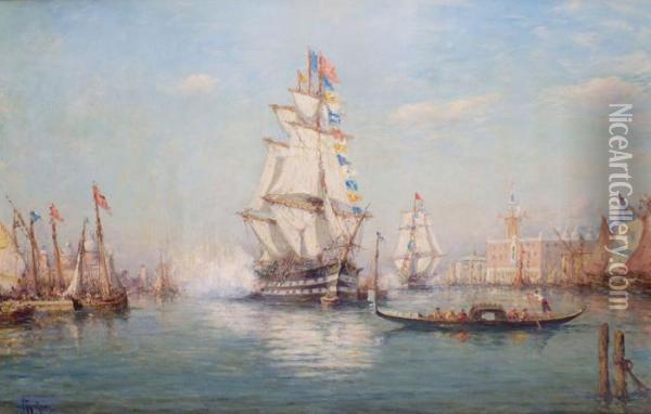 Venise, Parade Navale Devant Le Palais Des Doges Oil Painting - Henri Malfroy