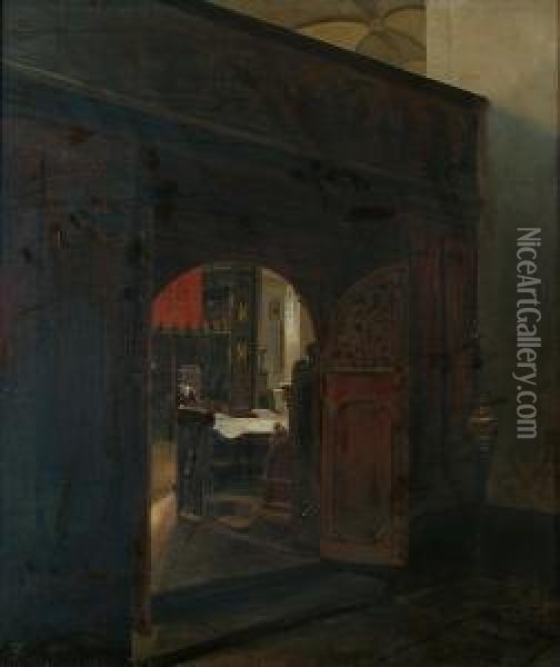 A Church Interior Oil Painting - Andreas Achenbach