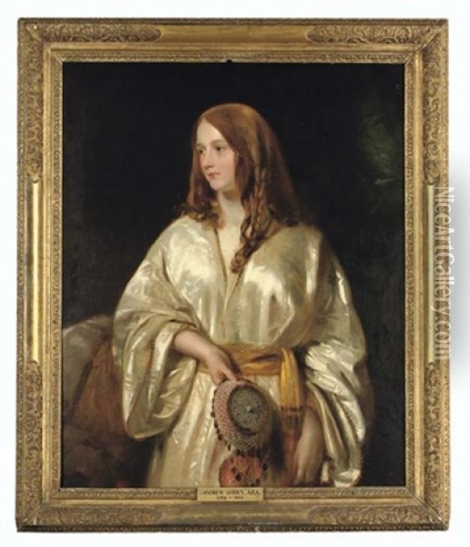 Portrait Of Flora Bellasis In Indian Parsi Dress Oil Painting - Andrew Geddes