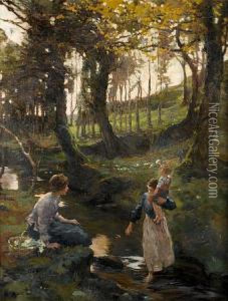 The Ford Oil Painting - Elizabeth A.Stanhope Forbes