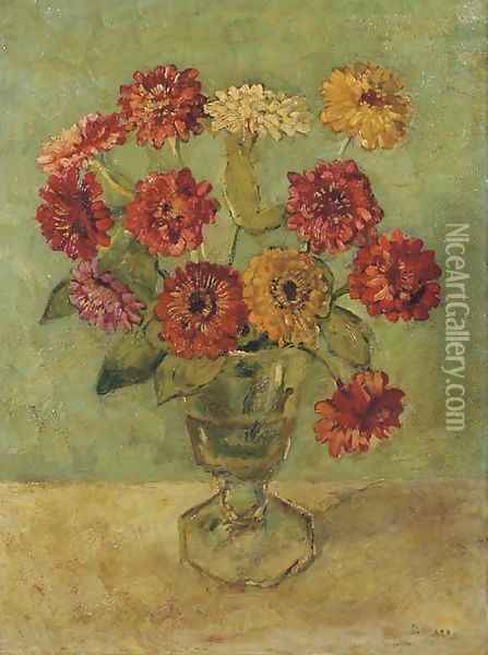 A still life with zinnias in a vase Oil Painting - Jacobus Johannes Doeser