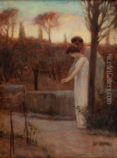 Vinicius And Ligia In Garden (scene From Sienkiewicz's Quo Vadis) Oil Painting - Jan Styka