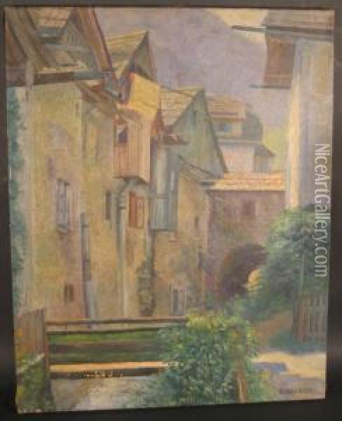 Village Scene Oil Painting - A. G. Jacobsen