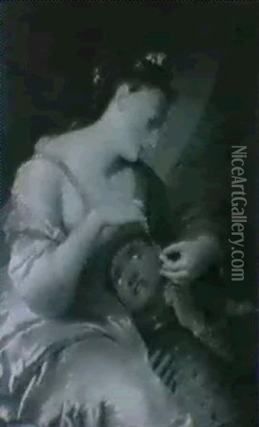 Jeune Femme Percant L'oreille D'un Petit Serviteur Oil Painting - Antoine Pesne