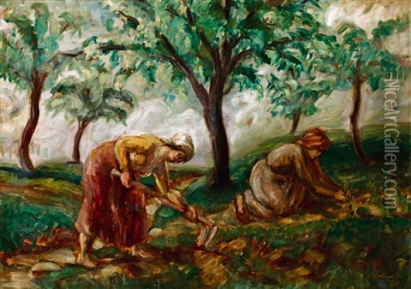 In The Fruit Garden Oil Painting - Gyula Derkovits
