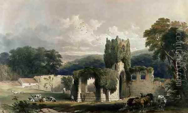 Mount Grace Priory, exterior of the church, from The Monastic Ruins of Yorkshire, engraved by George Hawkins 1819-52, 1842 Oil Painting - William Richardson