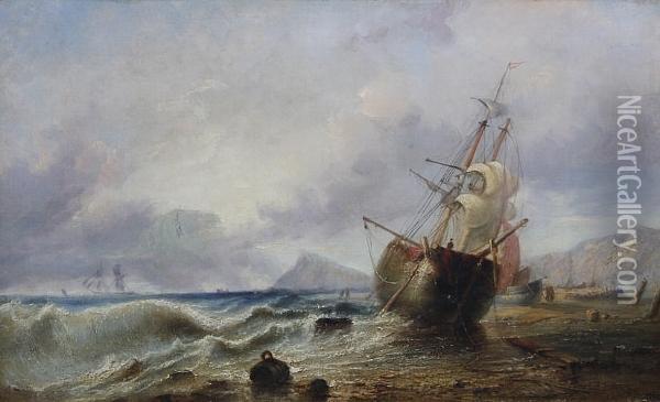 Sailing Vessels On The Shore Oil Painting - Edwin Hayes
