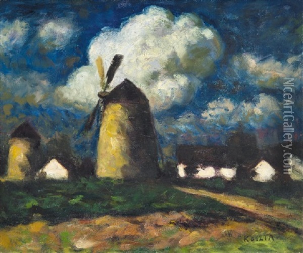 Windmill Oil Painting - Jozsef Koszta