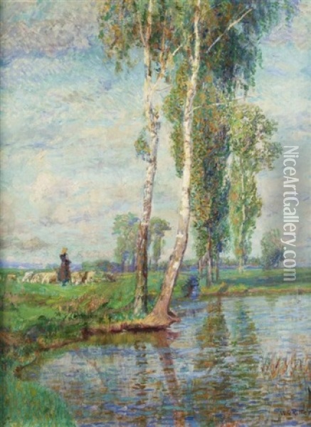 Hirtin Am Ufer Oil Painting - Wilhelm Georg Ritter