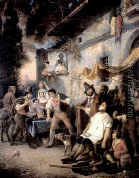 Szenerie Vor Einer Gut Besuchten Romischen Taverne Oil Painting - Eduard Karl Gustav Lebrecht Pistorius