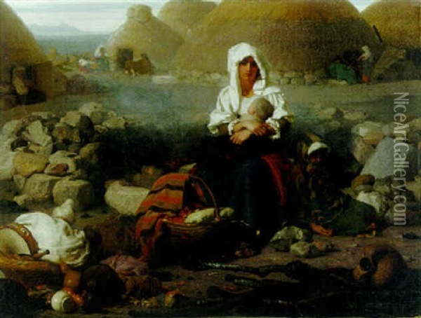 After The Fire, Terracina Oil Painting - Rudolf W. A. Lehmann