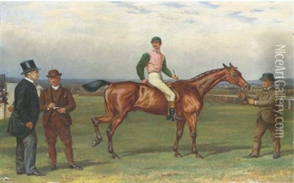 "old Joe", With Jockey Up, On A Course Steeplechasing (in Collab. W/william H. Hopkins) Oil Painting - Alfred Charles Havell