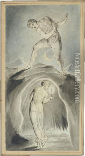 Soul Exploring The Recesses Of The Grave Oil Painting - William Blake