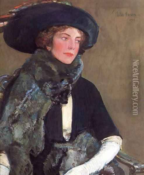 Lady in Furs (also known as Mrs. Charles A. Searles) Oil Painting - Frederick Childe Hassam
