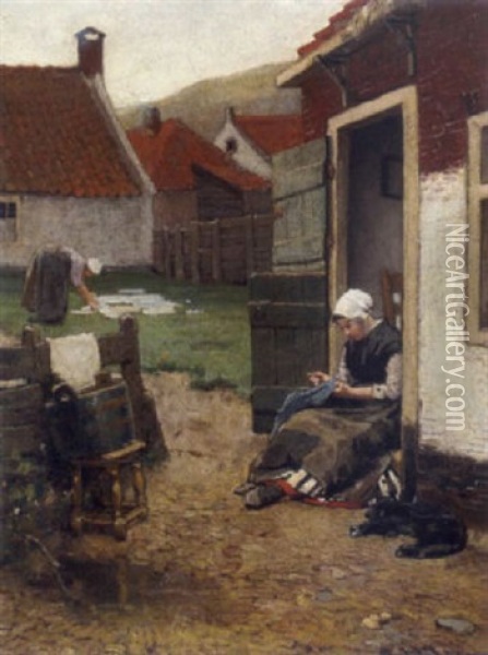 Hausarbeit Im Hof Enes Bauernhauses Oil Painting - Bernardus Johannes Blommers